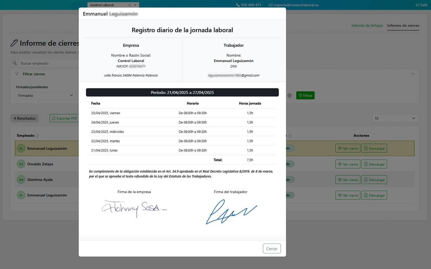 cierre jornada laboral firmado para el registro digital 