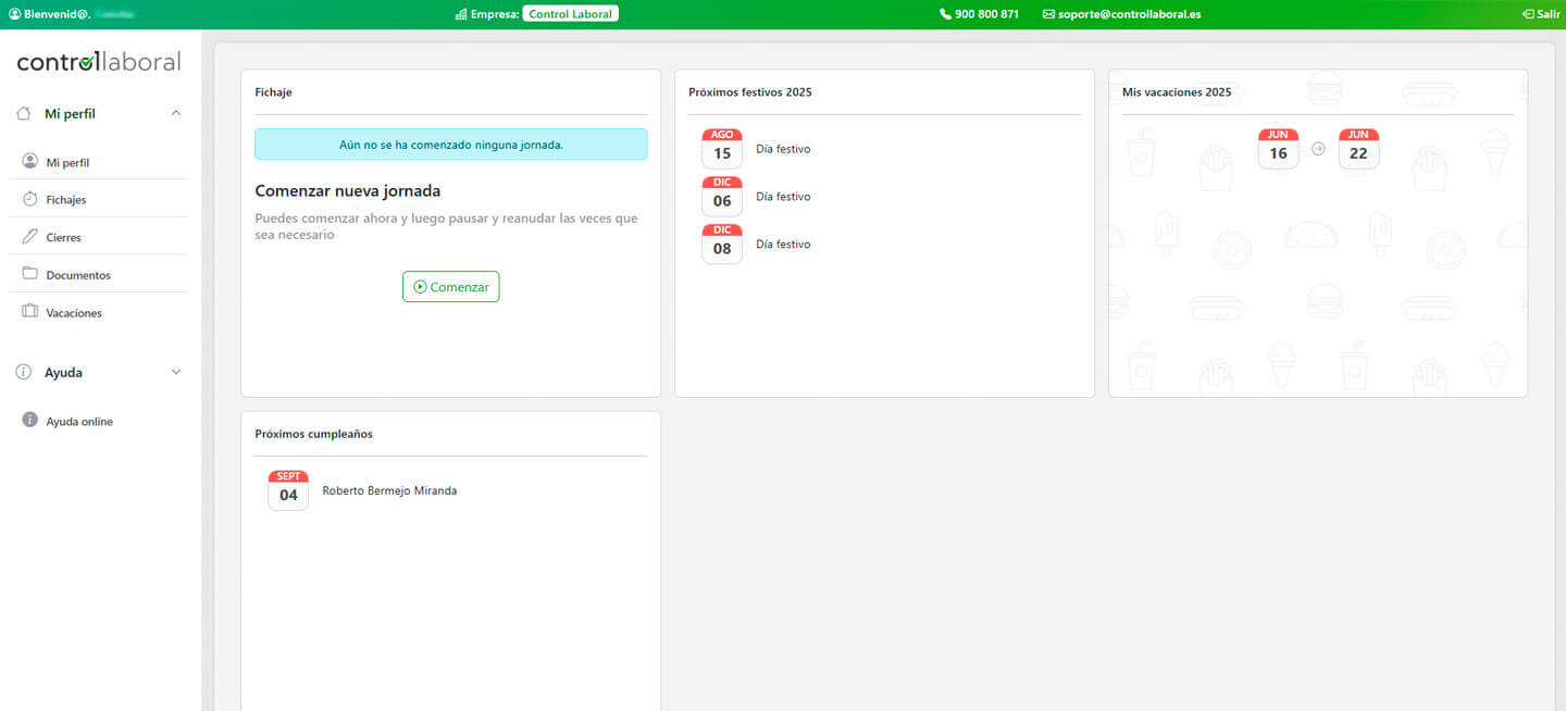 espacio empleado aplicacion control horario