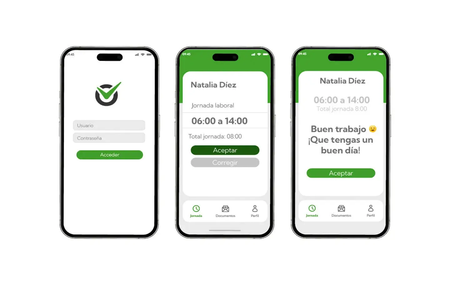 Ejemplo registro jornada laboral app control horario